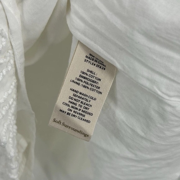 Soft Surroundings Split Neck Top 2X White Embroidered Lined Boho Peasant Career - Picture 14 of 14